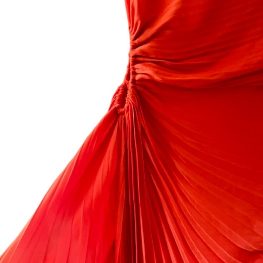 House of Harlow 1960 Off Orange Cut Out One Shoulder Pleated Dress Size Medium - Picture 10 of 16